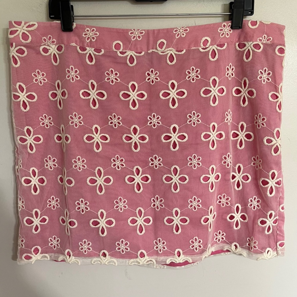 Jennifer Lopez Pink Floral Lace Mini Skirt‎ Womens Size 16 Mesh Overlay Zipper